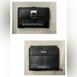 BUNDLE OF TWO BLACK VINTAGE LEATHER WALLETS (KENNETH COLE & PERLINA)